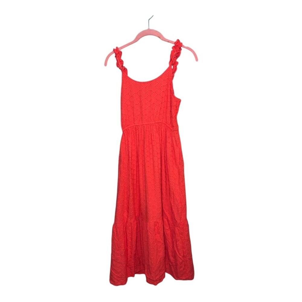Jessica Simpson Coral Red Eyelet Maxi Dress M — Ruffled Straps Boho